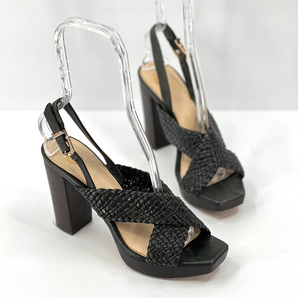 VINCE CAMUTO Signature Sandals Women 8.5 Green Paloma Braided Leather Block Heel - Picture 1 of 11